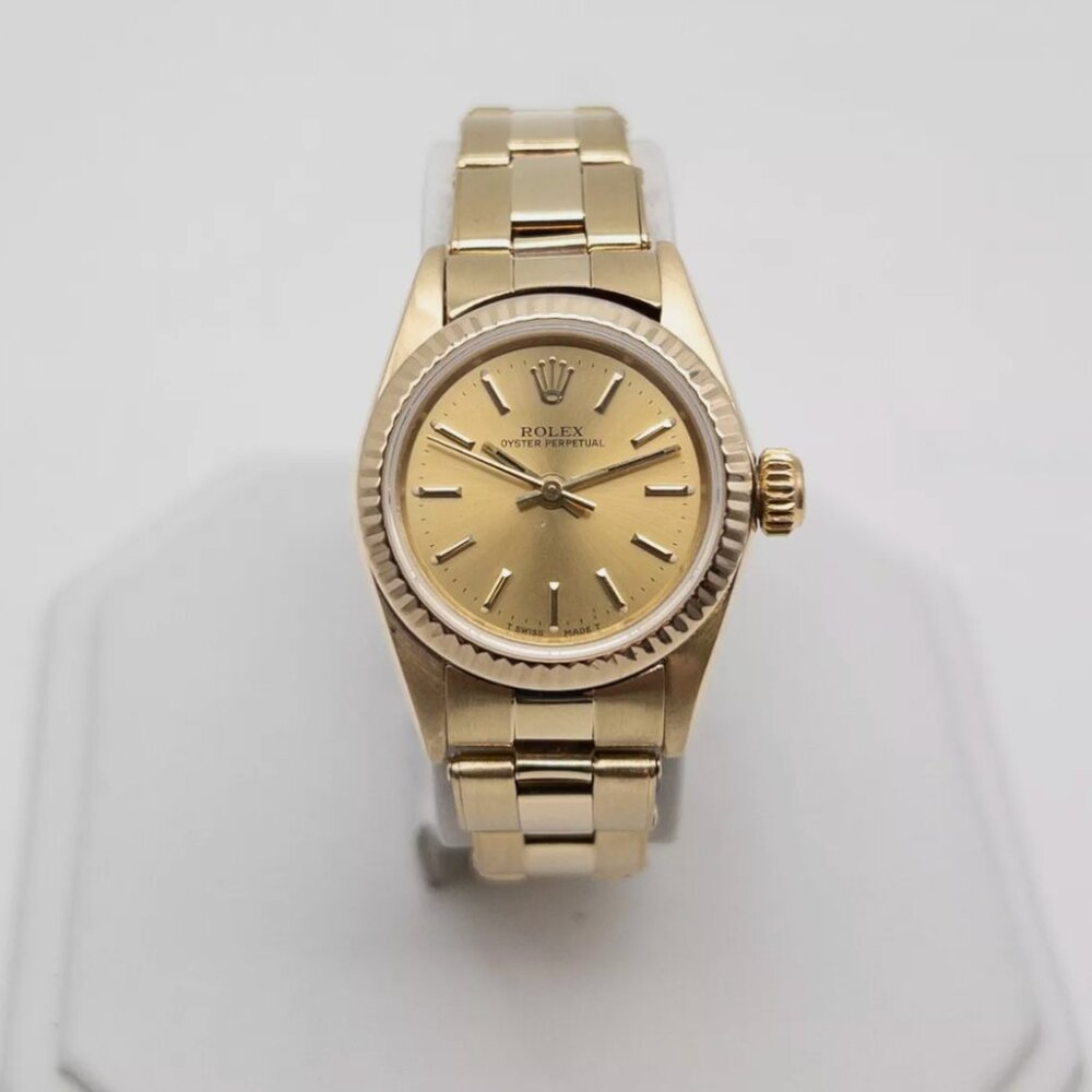 Rolex 14k Champagne Oyster Perpetual Ladies Yellow Gold Watch